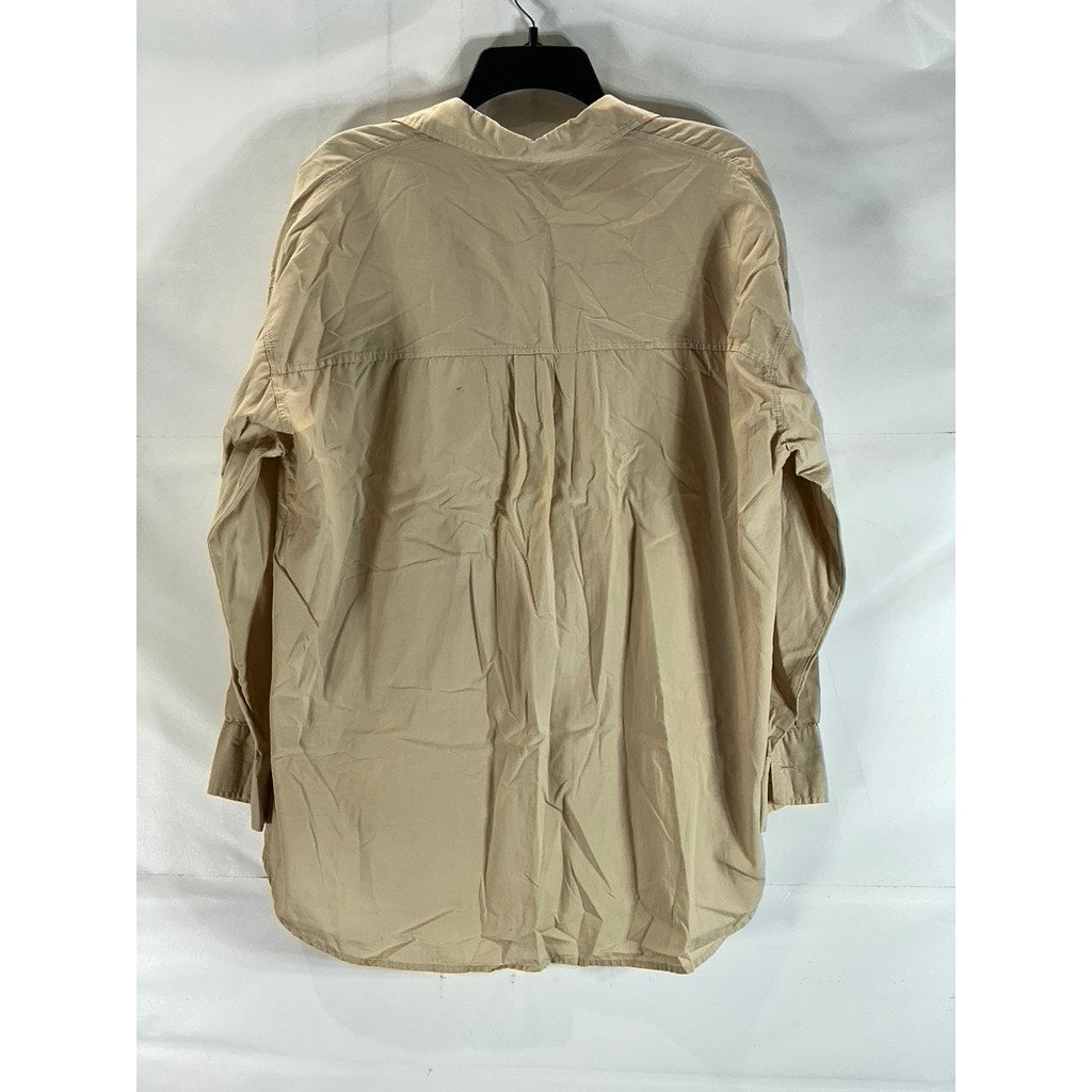COTTON:ON Women's Tan Oversized-Fit Button-Up Long Sleeve Patch Pocket Top SZ XS