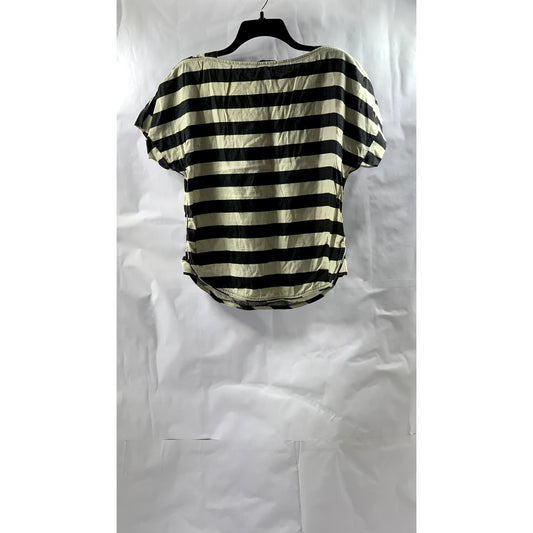 ZARA Women's Beige-Black Striped Boatneck Short Sleeve Top SZ S