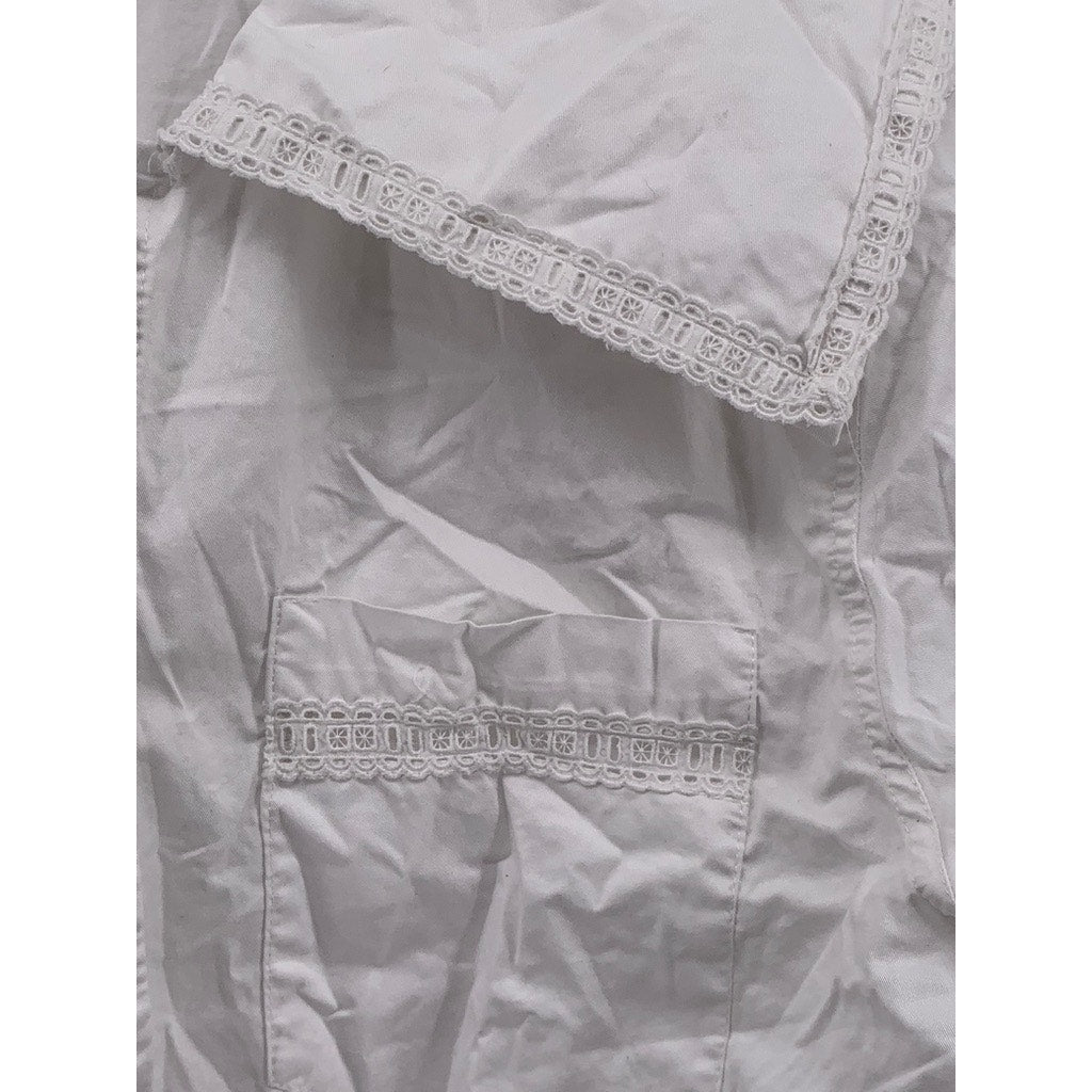 ZARA Women's White Embroidered Button-Up Long Sleeve Crop Top SZ M