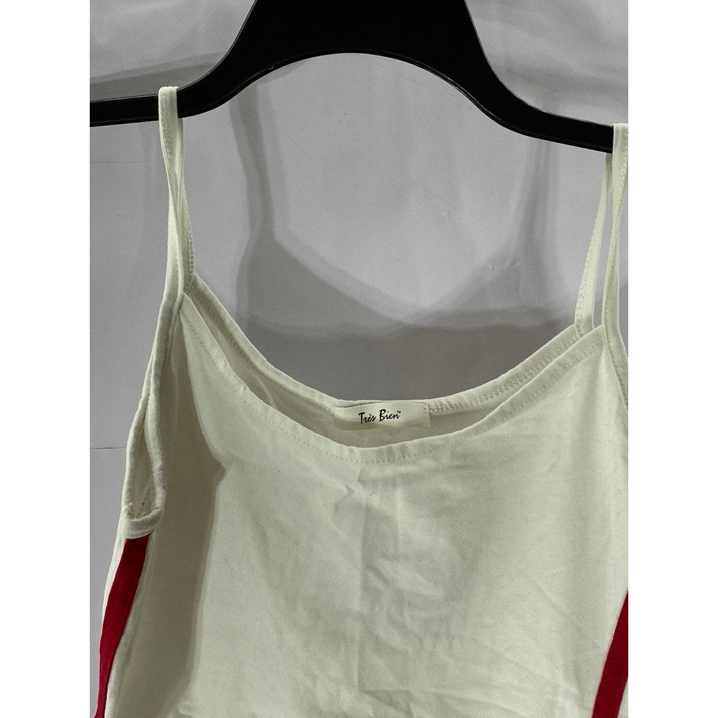 TRES BIEN Women's White-Red Side Striped Scoop-Neck Cropped Tank Top SZ S