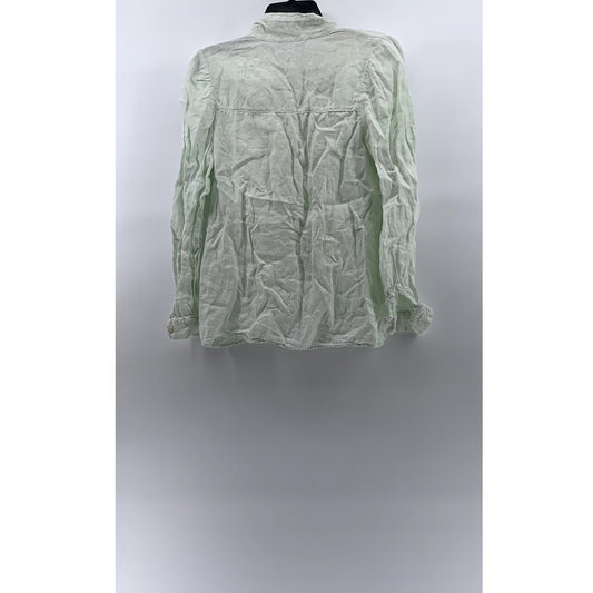 ZARA Women's Light Green Linen Keyhole Tie-Neck Long Sleeve Top SZ XS