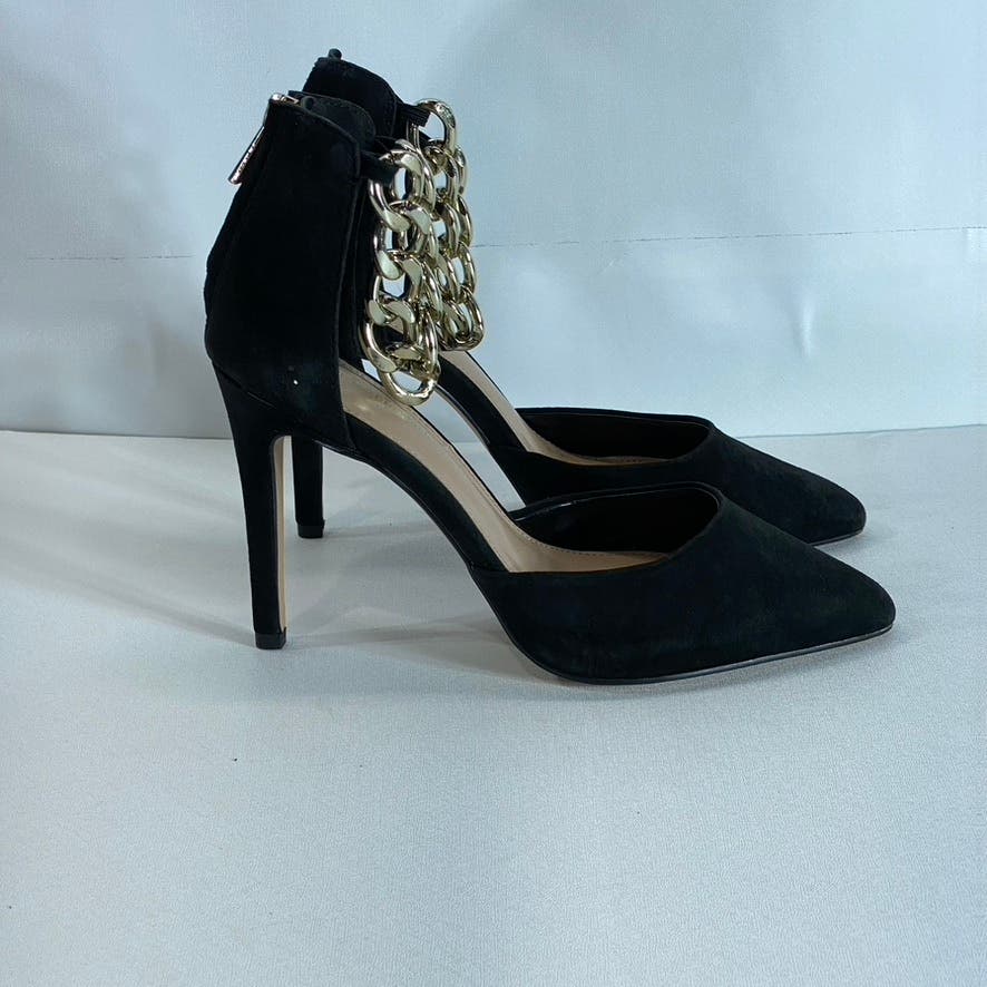 BCBGENERATION Women's Black Haindi Memory Foam Gold Chain Pointed-Toe Pumps SZ 8