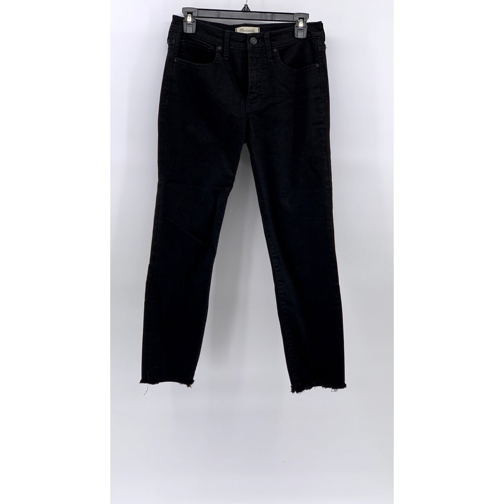 MADEWELL Women's Black 9" Mid-Rise Skinny Leg Frayed Cropped Jeans SZ 28
