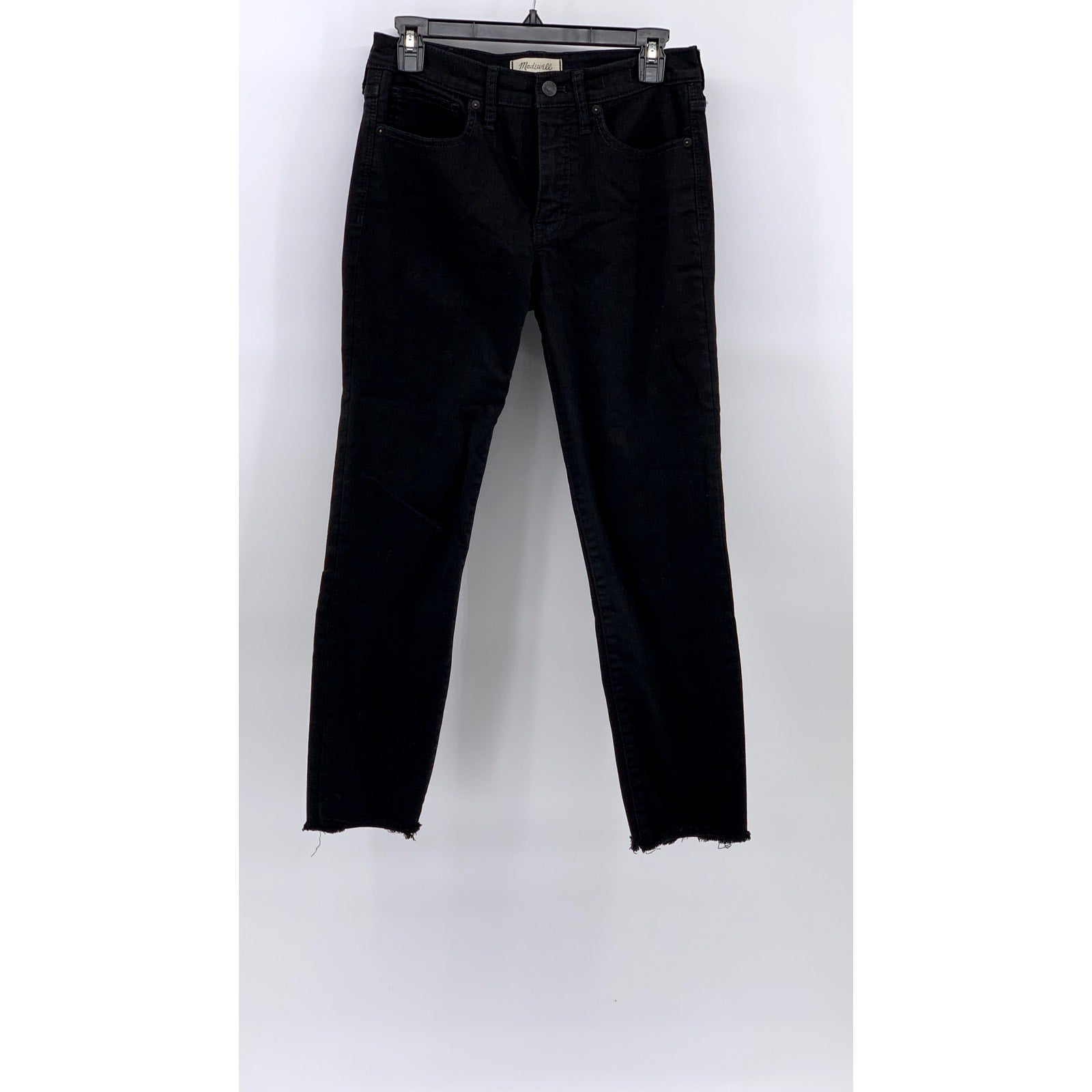 MADEWELL Women's Black 9" Mid-Rise Skinny Leg Frayed Cropped Jeans SZ 28