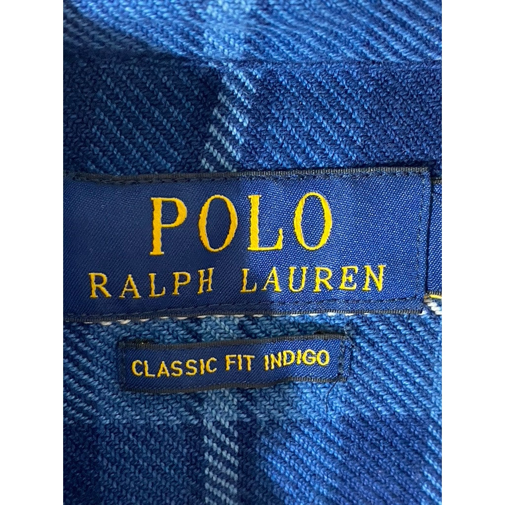 POLO RALPH LAUREN Men’s Blue Plaid Classic-Fit Button-Up Indigo Shirt SZ M