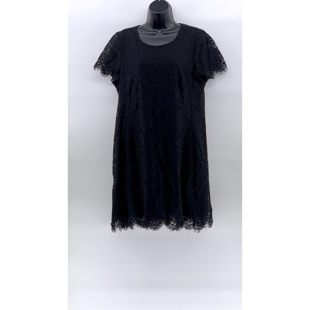 MADEWELL Women's Black Floral Lace Crewneck Short Sleeve Shift Mini Dress SZ 8
