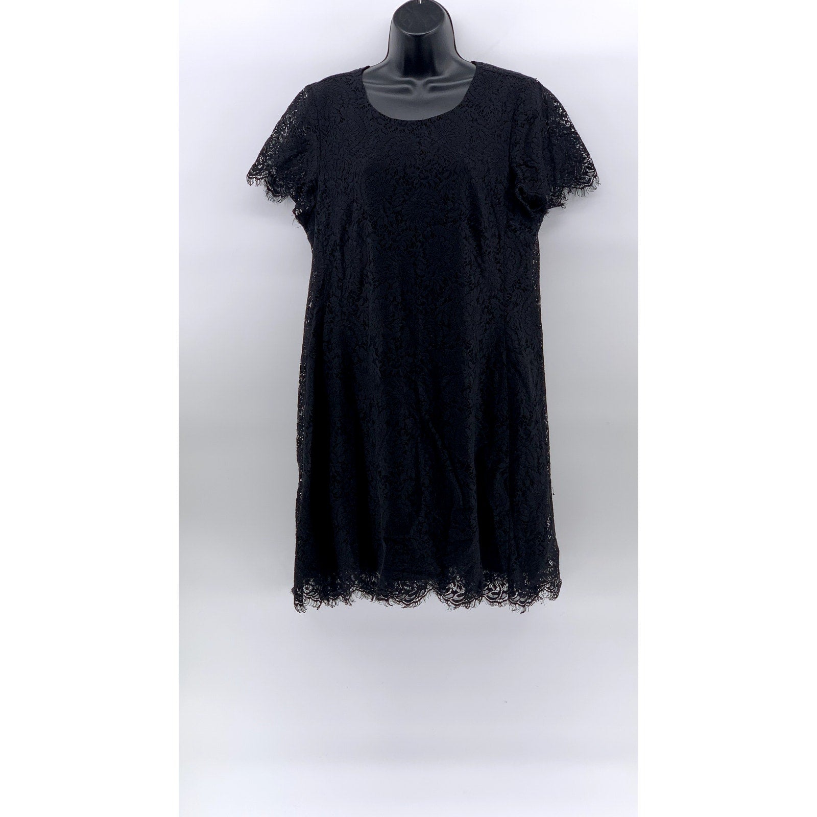 MADEWELL Women's Black Floral Lace Crewneck Short Sleeve Shift Mini Dress SZ 8