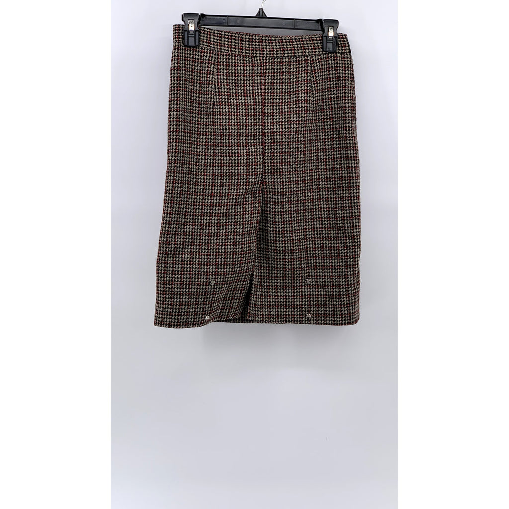ABCHICBYAB Women's Brown Houndstooth Straight Knee Length Skirt SZ L