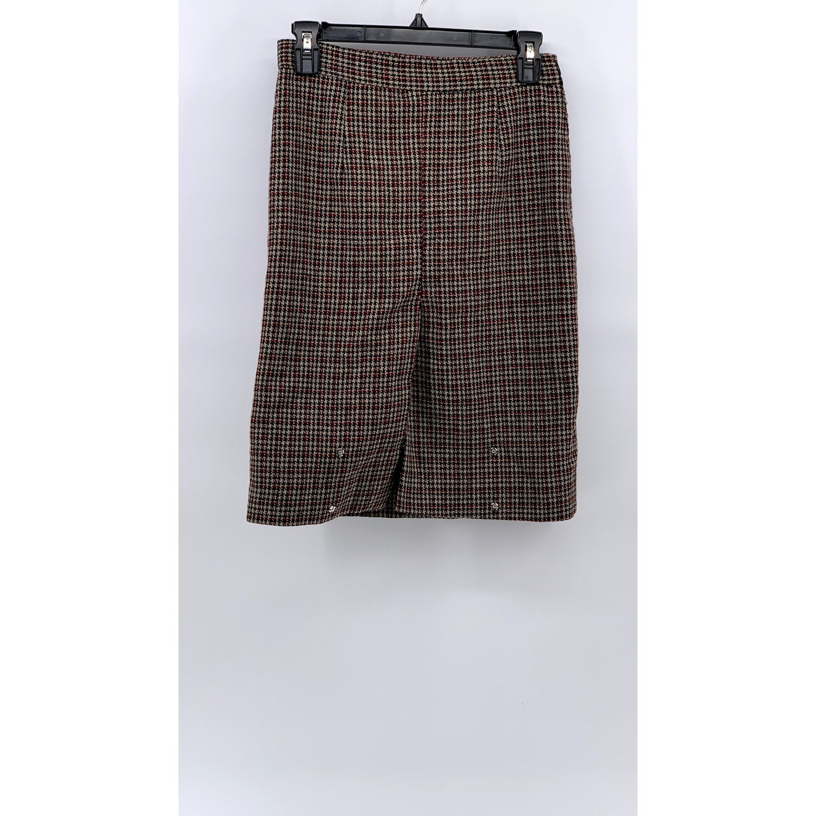 ABCHICBYAB Women's Brown Houndstooth Straight Knee Length Skirt SZ L