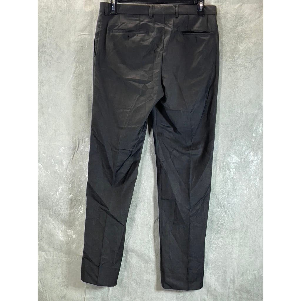 UNBRANDED Men's Black Luxe Flat Front Wool & Cashmere Blend Slim Trousers SZ 34R