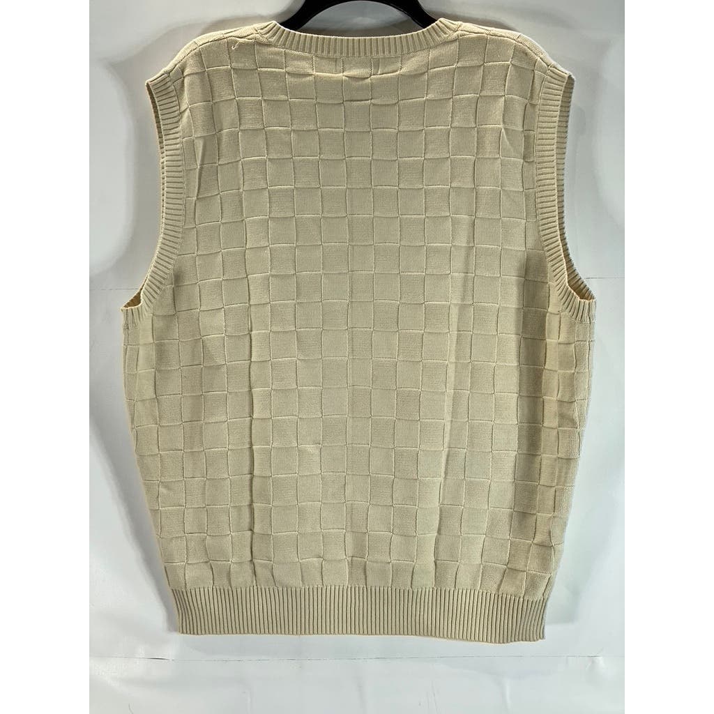 JOSEPH & LYMAN Men's Cream Cotton Square-Detail V-Neck Knit Sweater Vest SZ L