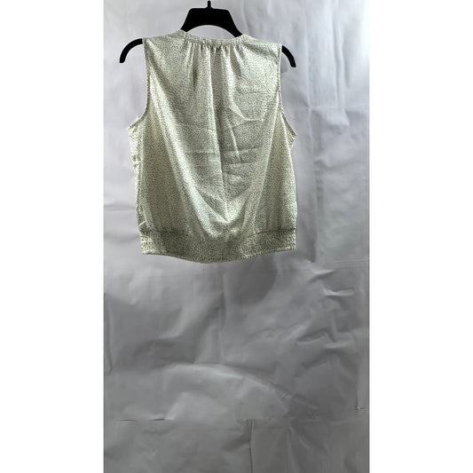 LOFT Women's White-Black Micro Dot Crewneck Button-Up Sleeveless Top SZ S