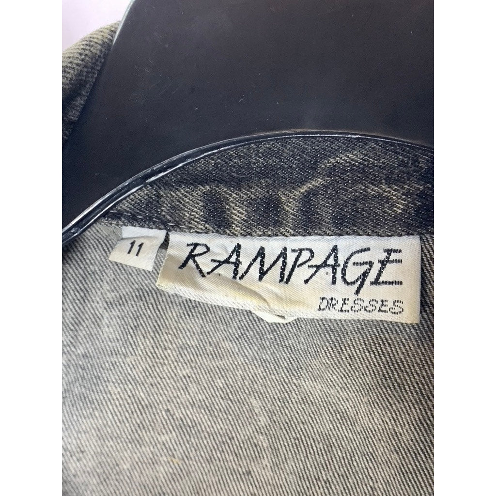 RAMPAGE Women's Washed Black Denim Button-Front Long Sleeve Mini Dress SZ 11