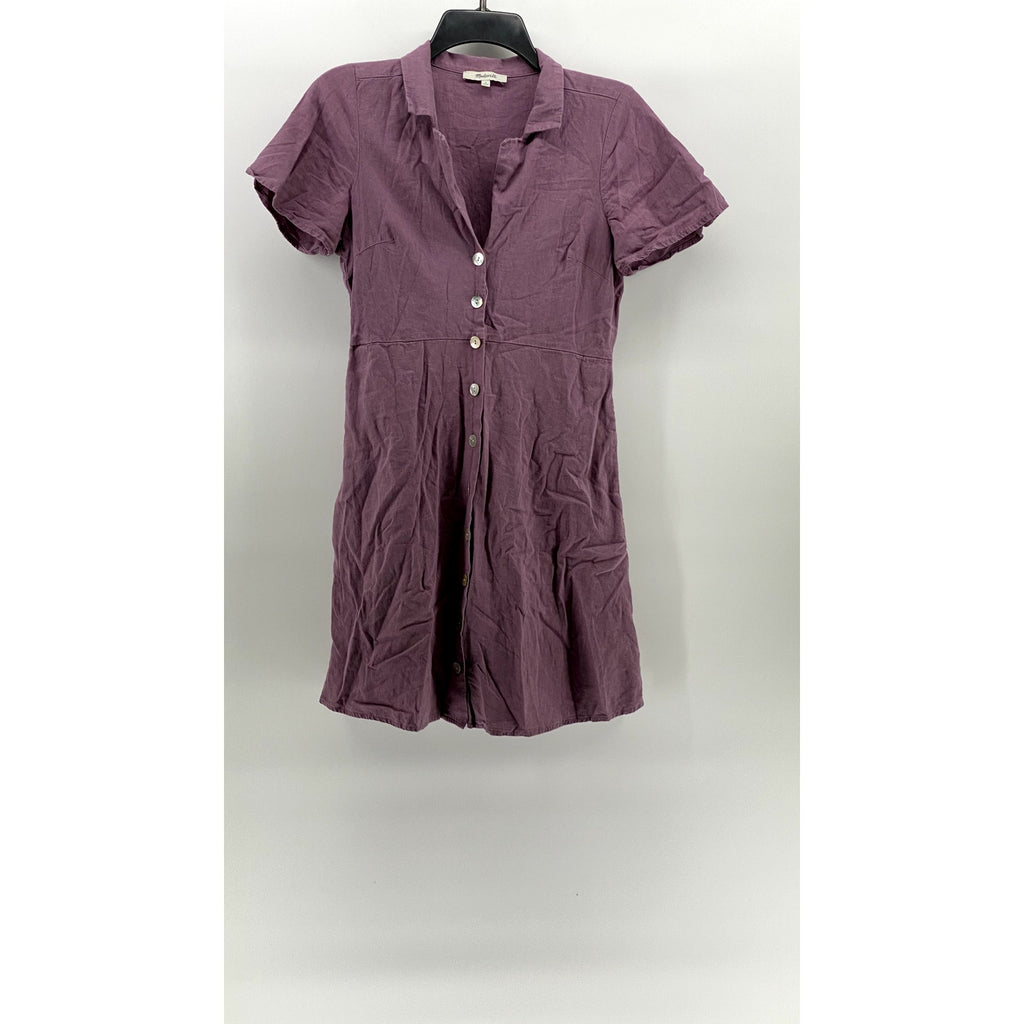 MADEWELL Women's Antique Purple Linen-Blend Kacie Button-Up Mini Dress SZ 2