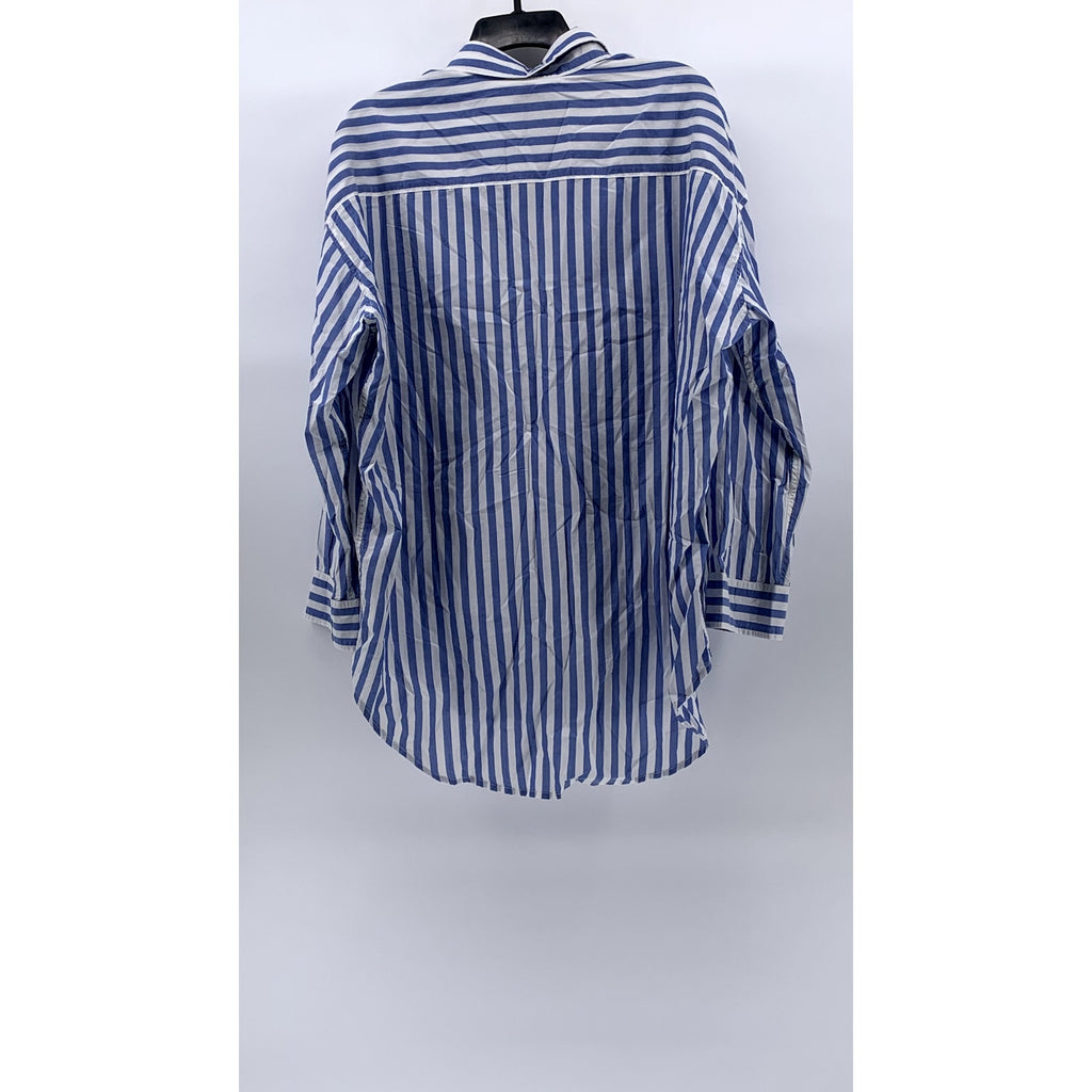 DENIMIST MONTAUK Women's Blue-Striped Button-Up Shirttail-Hem Top SZ S