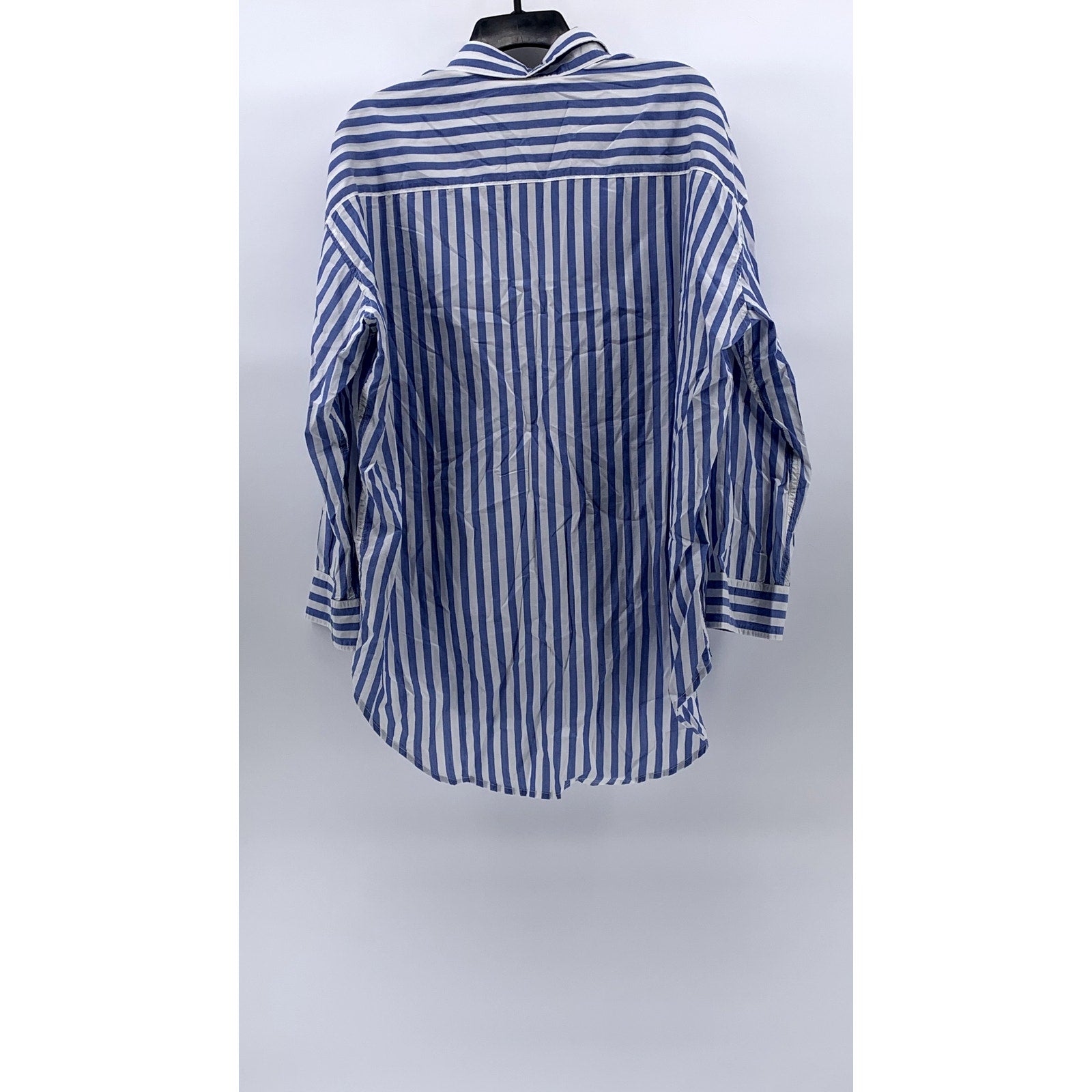 DENIMIST MONTAUK Women's Blue-Striped Button-Up Shirttail-Hem Top SZ S