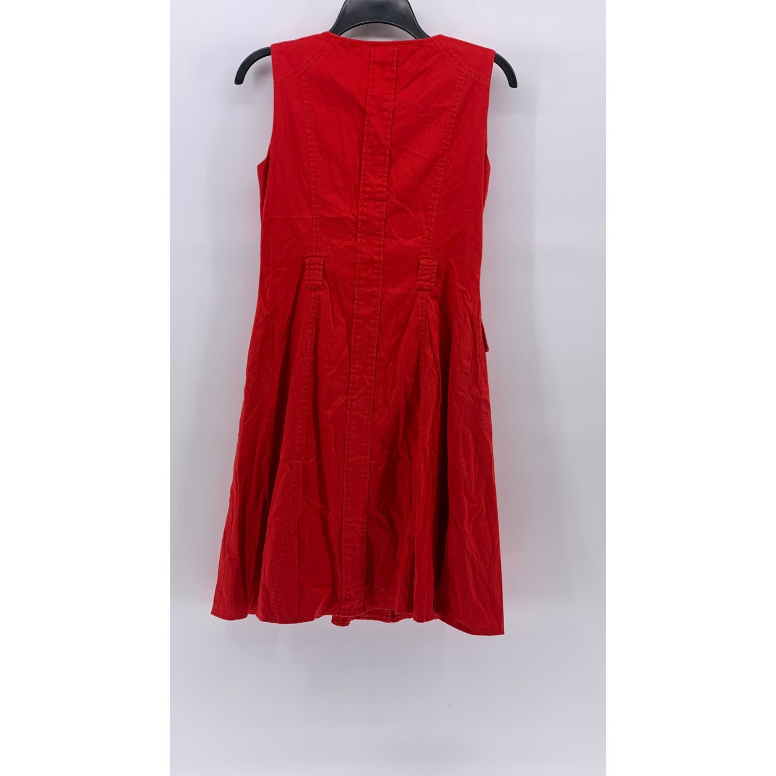 CALVIN KLEIN Women’s Red Denim Button-Up Sleeveless A-Line Midi Dress SZ S