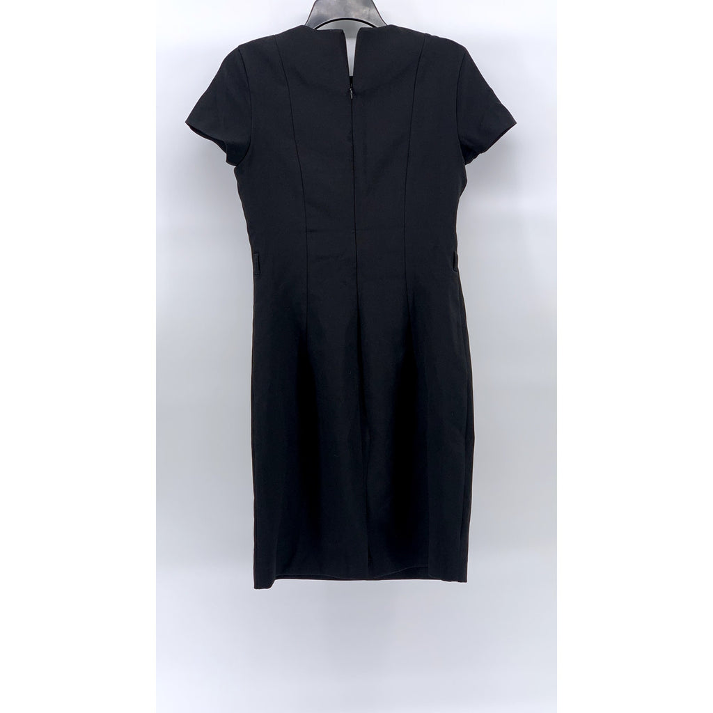 H&M Women's Black Crewneck Short Flutter Sleeves Sheath Knee Length Dress SZ S