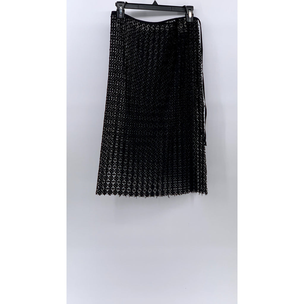 BCBGMAXAZRIA Women's Black Mesh Side-Tie Midi Swim Cover-Up Skirt SZ OS