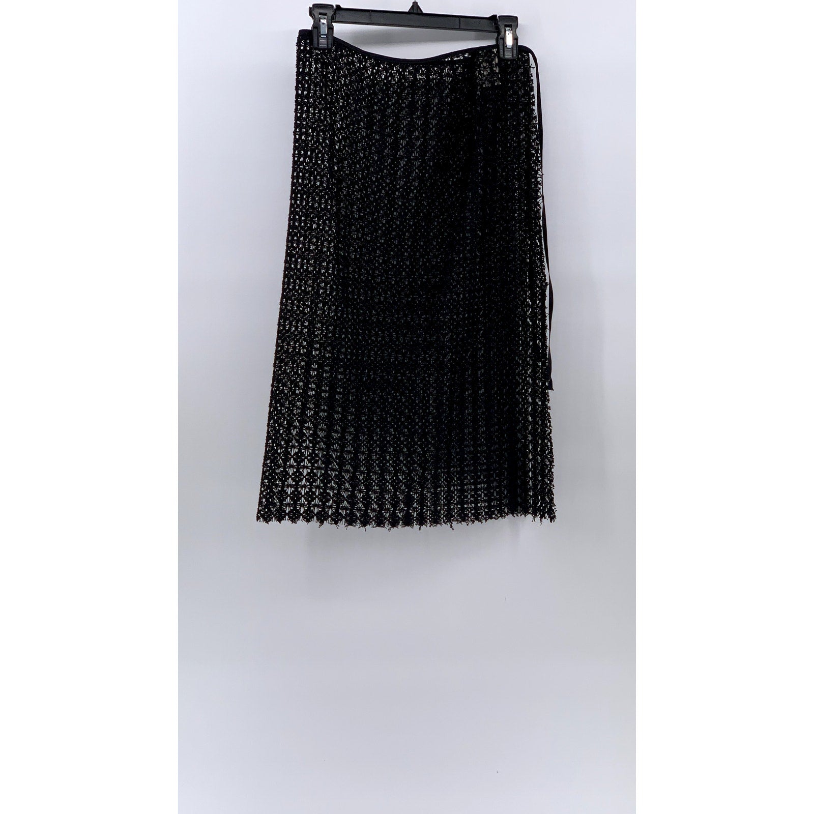BCBGMAXAZRIA Women's Black Mesh Side-Tie Midi Swim Cover-Up Skirt SZ OS