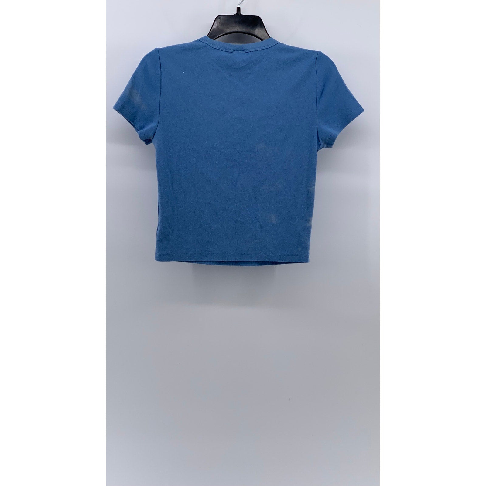 SUNDAY BEST Women's Blue Solid Crewneck Short Sleeve Casual Cropped Top SZ M