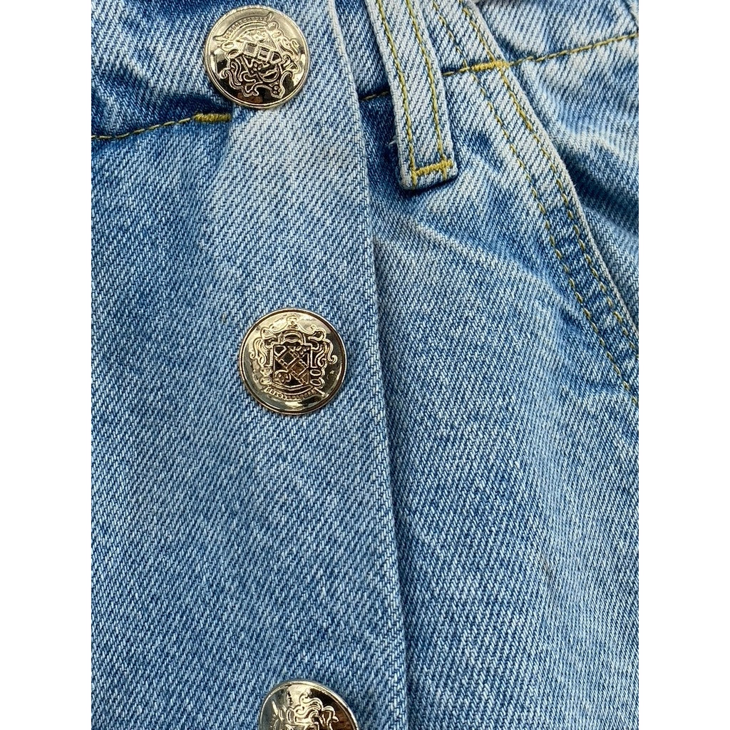 ZARA Women's Light Blue Wash Denim Button-Detail Pleated Relaxed-Fit Jean SZ 4