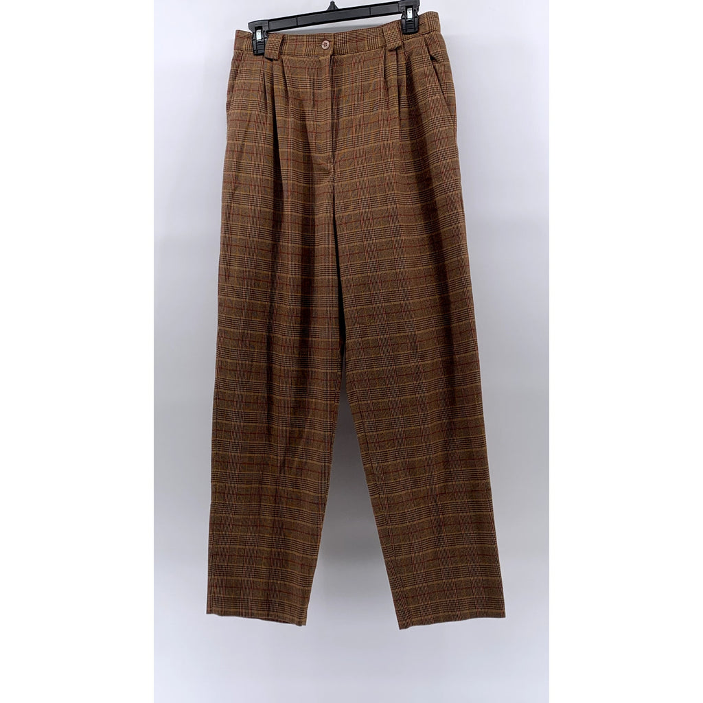 KAREN SCOTT Women’s Vintage Brown Plaid Pleated Straight-Leg Pants SZ 12