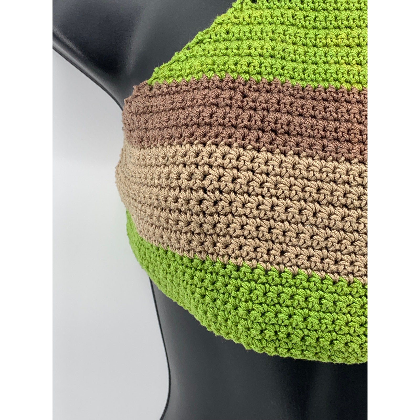 UNBRANDED Women's Green-Brown Crochet Knit Halter Open-Back Crop Top SZ M