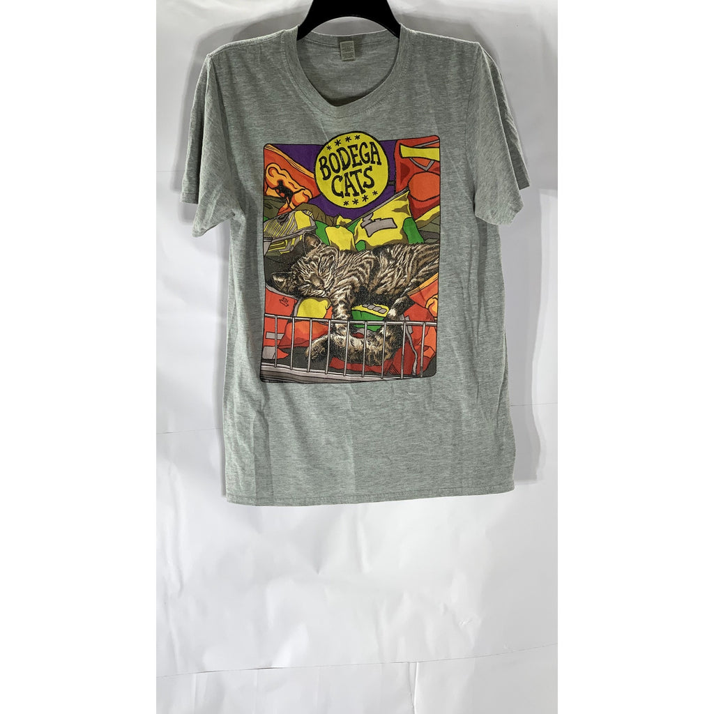 GILDAN Men's Gray Bodega Cats Graphic Crewneck Short Sleeve T-Shirt SZ S