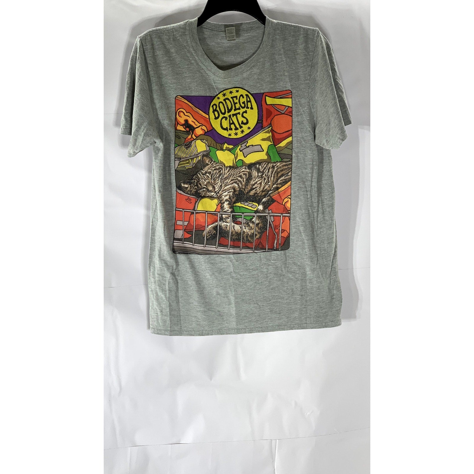 GILDAN Men's Gray Bodega Cats Graphic Crewneck Short Sleeve T-Shirt SZ S