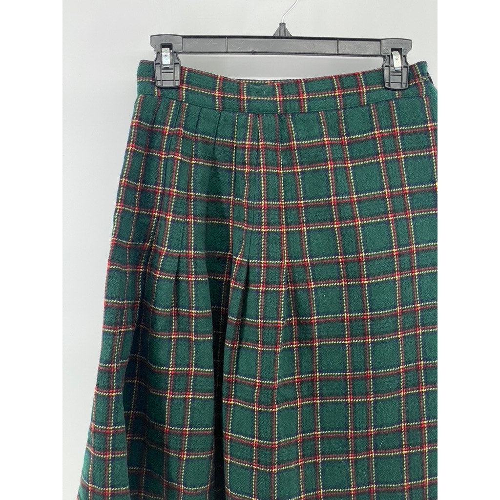 NORTON MCNAUGHTON Women's Vintage Dark Green-Red Plaid Pleated Wrap Skirt SZ 6