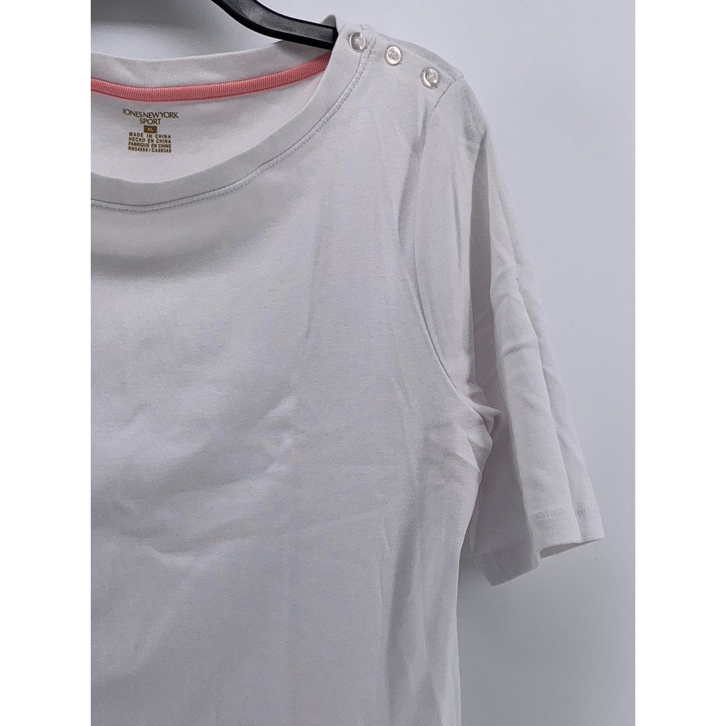 JONES NEW YORK SPORT Women's White Boatneck 3/4 Sleeve Cotton Top SZ XL