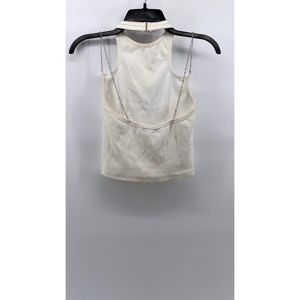 I.AM.GIA Women's White Ribbed Chain-Strap Halter Tank Top SZ S