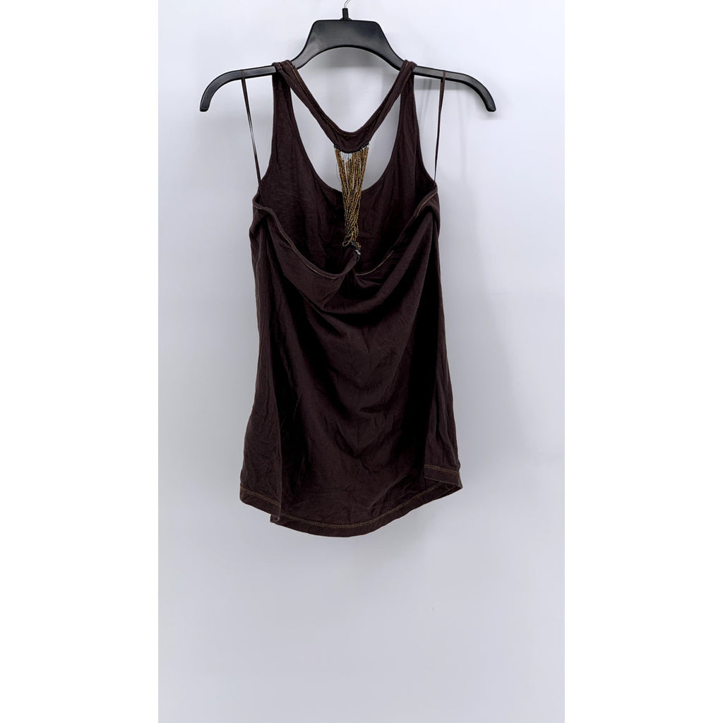 GUESS Women's Brown Owbex Graphic Y2k Grunge Beaded Tank SZ L