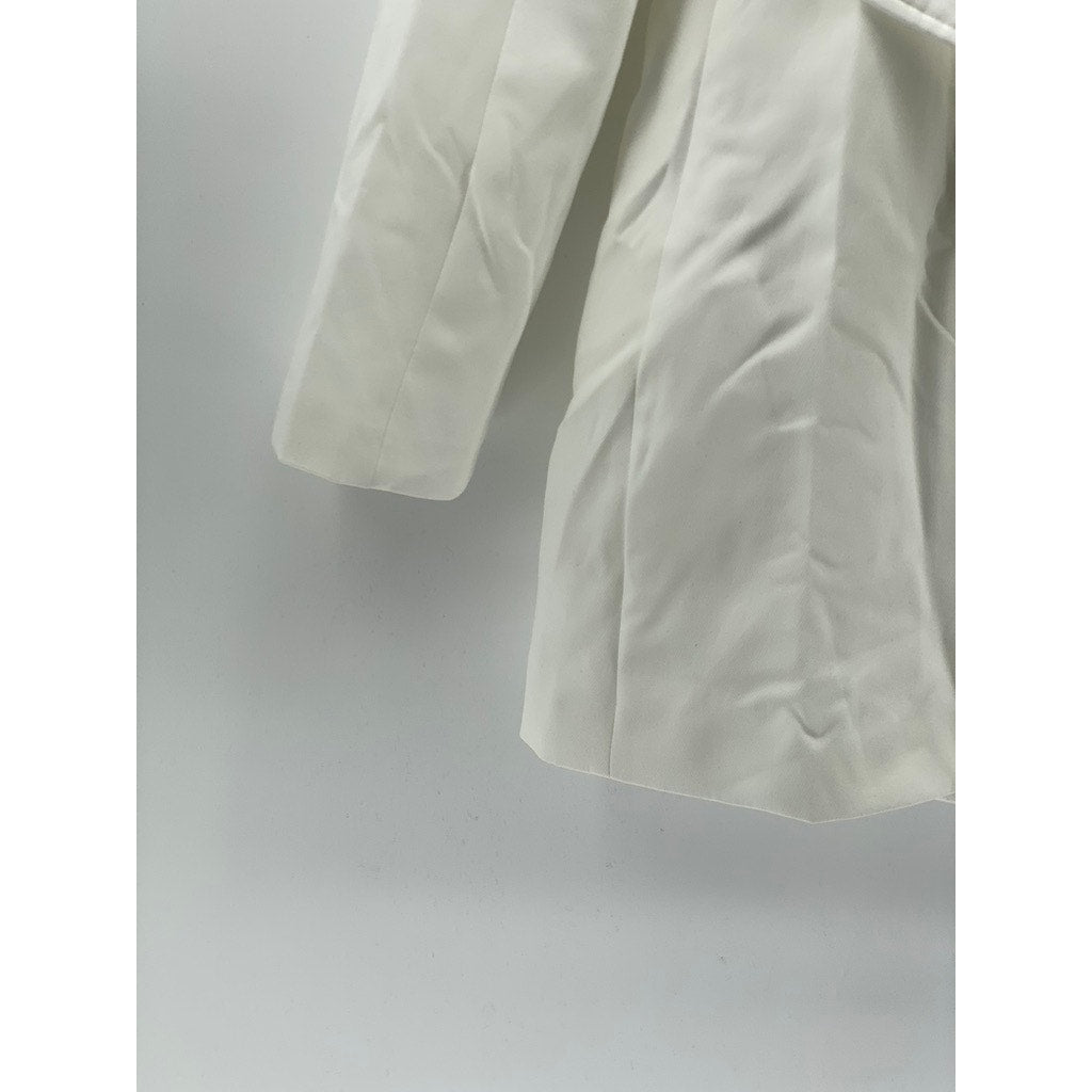 LIONESS Women's White Button-Up Long Sleeve Notch Collar Belted Mini Blazer SZ M