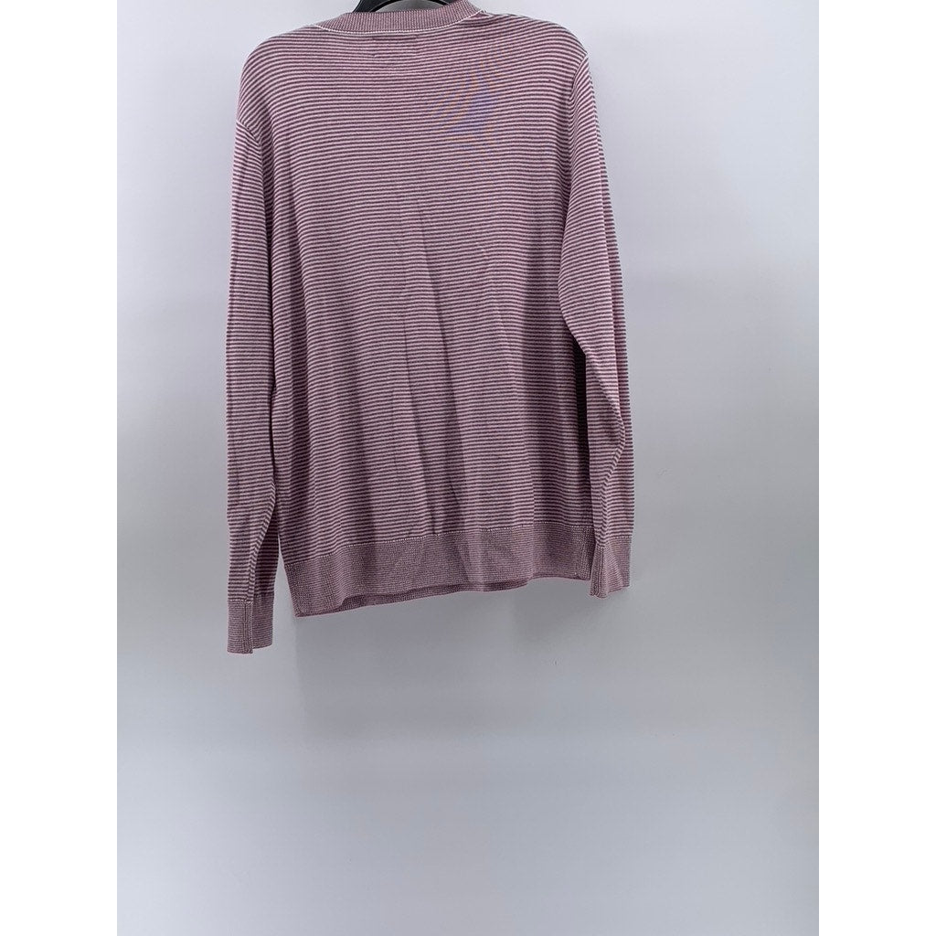 BONOBOS Men's Purple-White Striped Crewneck Long Sleeve Pullover Sweater SZ L