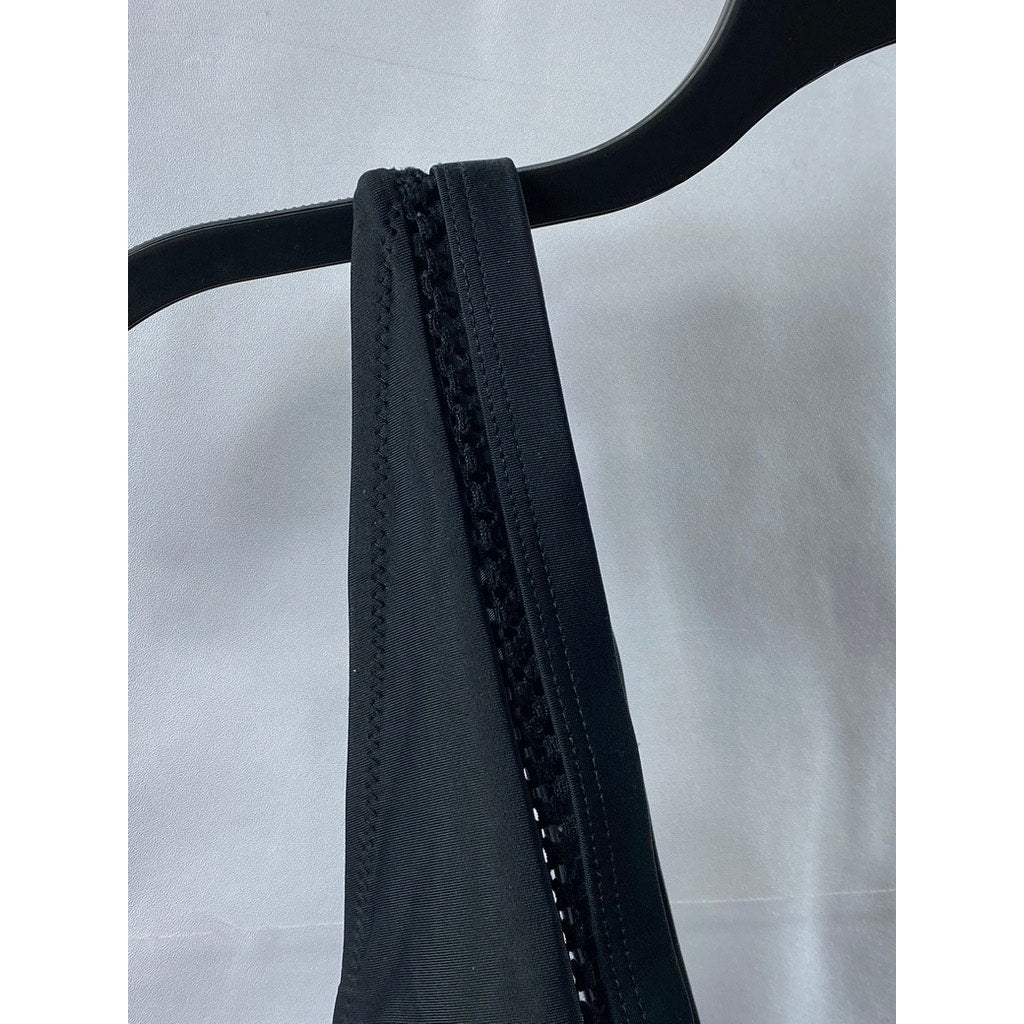 UNBRANDED Women's Black Eyelet Deep V-Neck Cross-Back Bathing Suit SZ S
