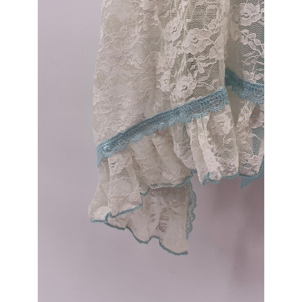 UNBRANDED Women's Blue-White Lace Spaghetti Strap Sleep Top SZ S