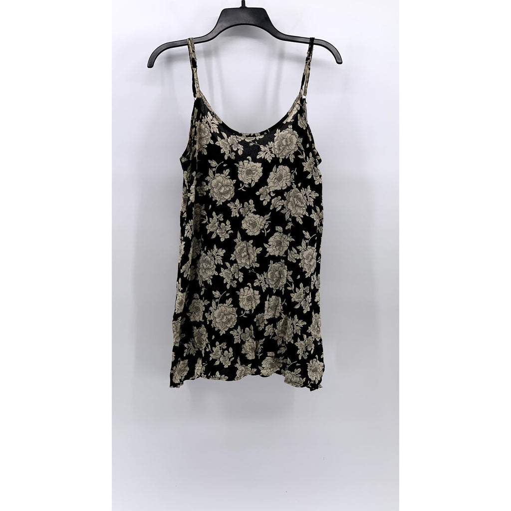 BRANDY MELVILLE Women’s Black-Beige Peony Print Scoop-Neck Slip Mini Dress SZ OS