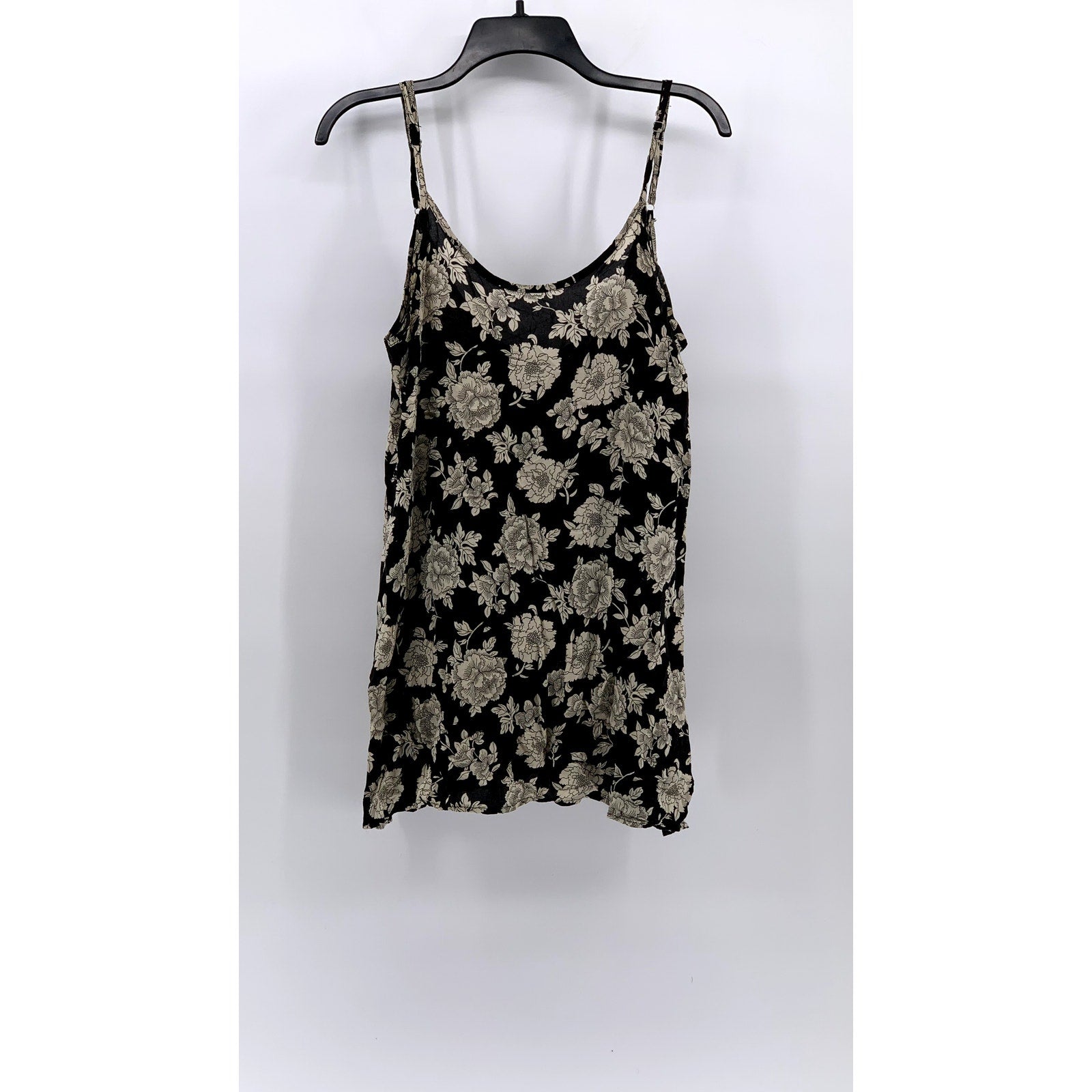 BRANDY MELVILLE Women’s Black-Beige Peony Print Scoop-Neck Slip Mini Dress SZ OS