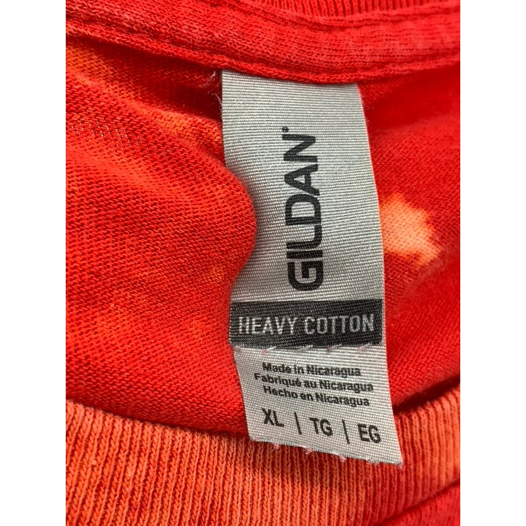 GILDAN Men's Red Tie-Dye Heavy Cotton Graphic T-Shirt SZ XL