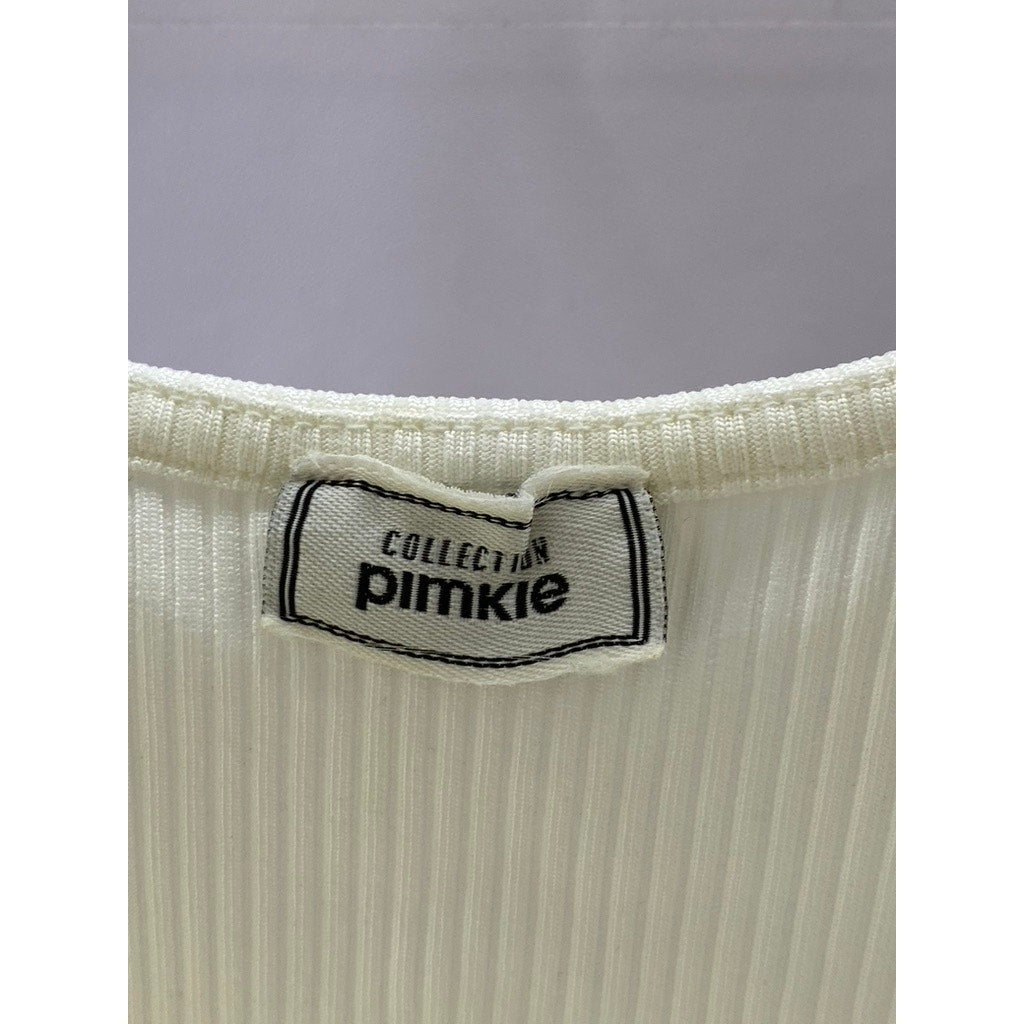 PIMKIE COLLECTION Women's White Ribbed Scoop-Neck Tank Top SZ 6-8(UK-M)