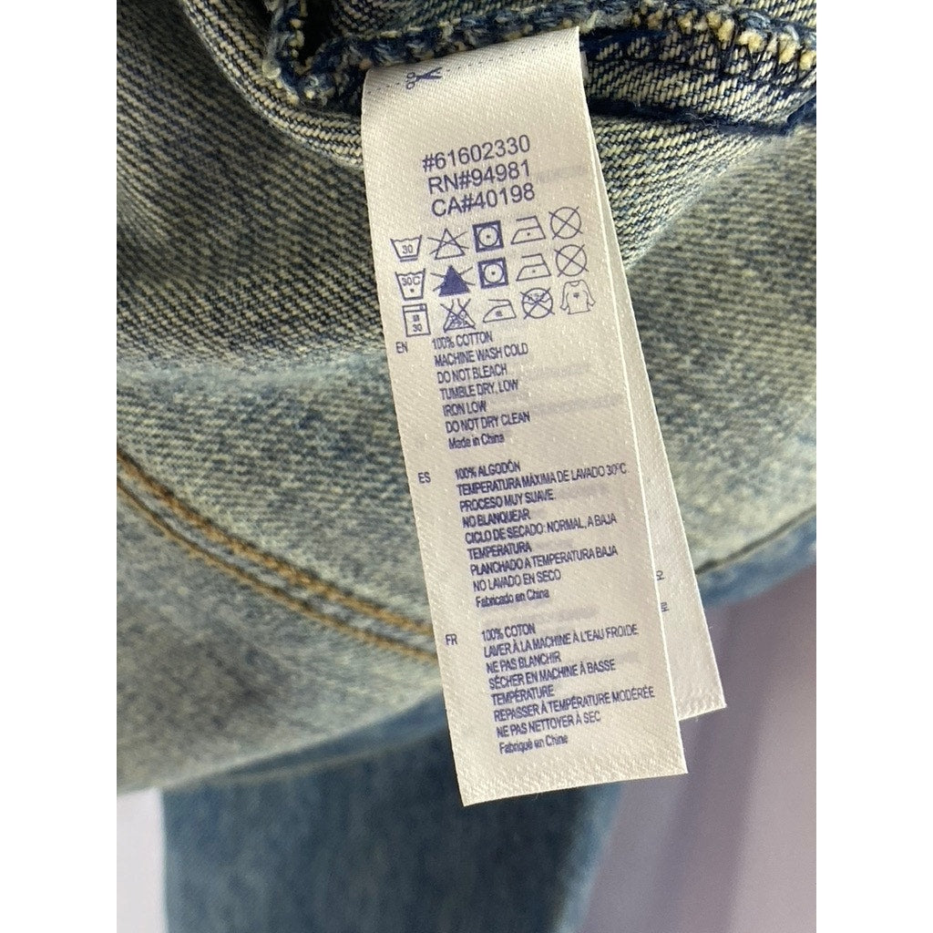 FOREVER 21 Women's Blue Denim Custom Studded Distressed Button-Up Jacket SZ S