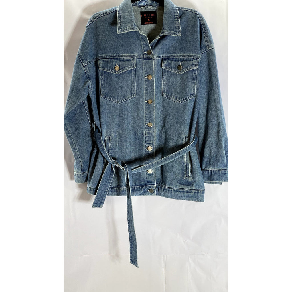 BLACK LABEL By C'EST TOI Women's Blue Denim Button-Up Belted Long Sleeve Top SZM