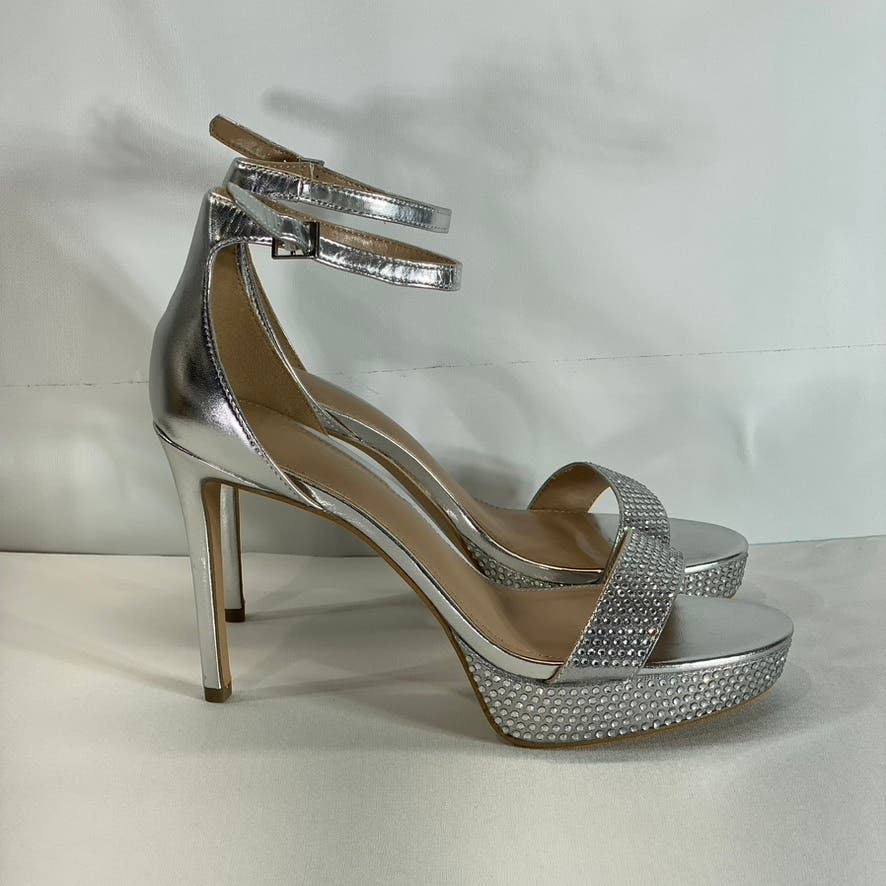 BCBGENERATION Women's Silver Rhinestone Embellished Nallah Platform Sandal SZ8.5