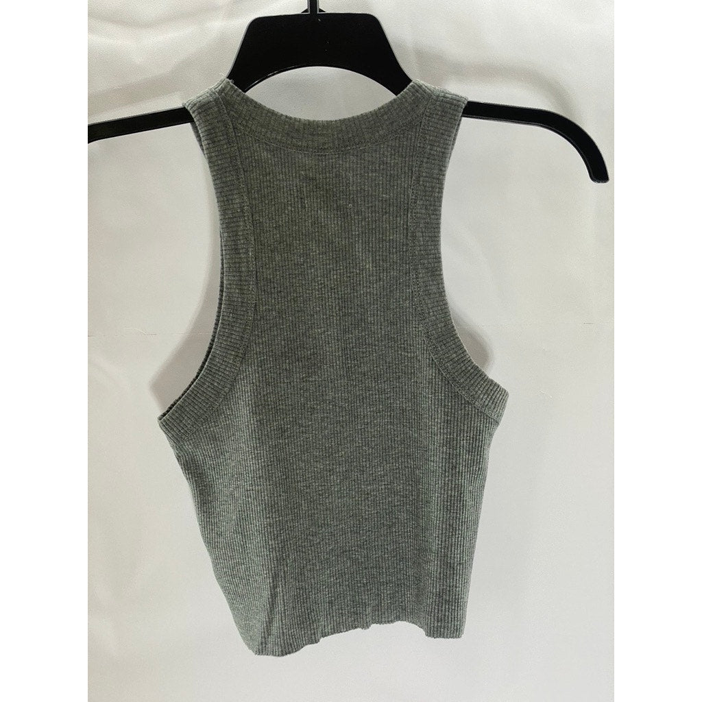 WSLY Women's Dark Gray Ribbed Crewneck Sleeveless Tank Top SZ XS