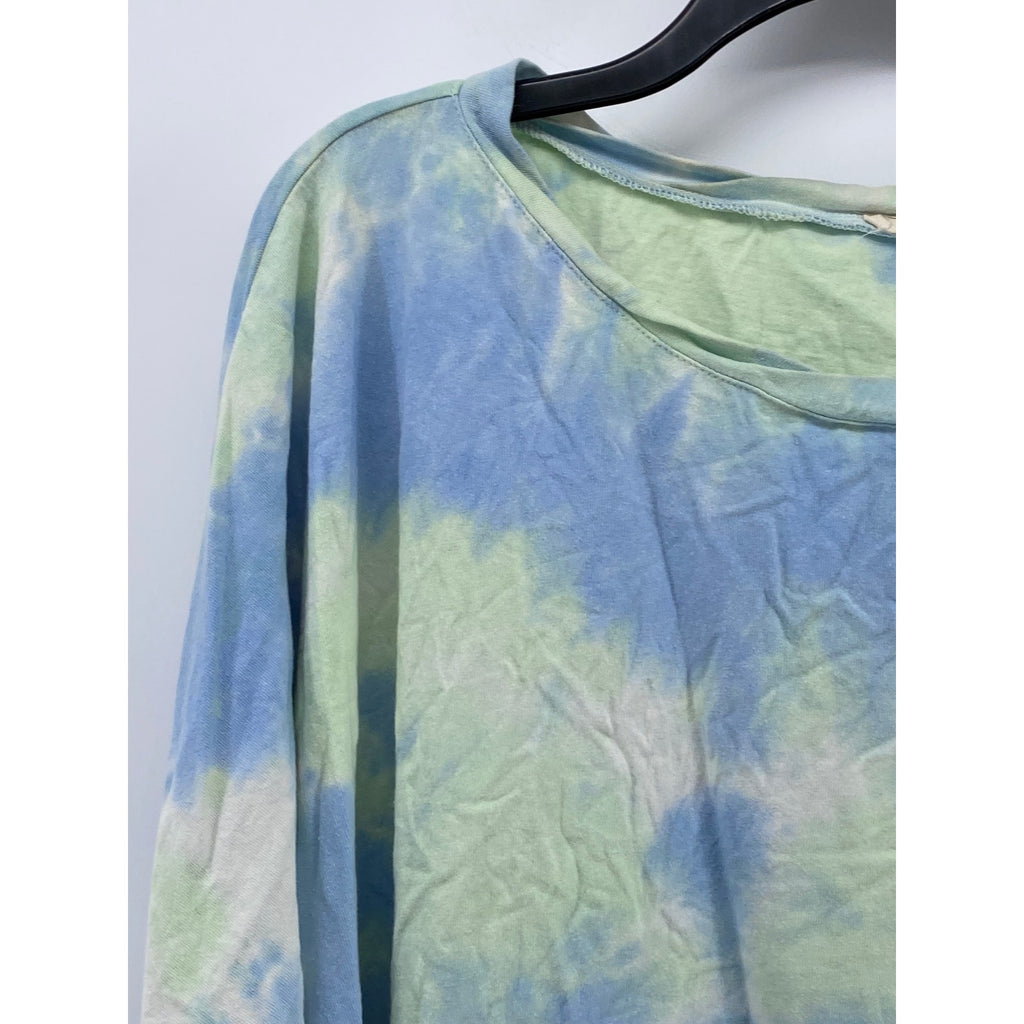 EASEL Women's Blue-Green Tie-Dye Long Sleeve Boatneck Top SZ 3X