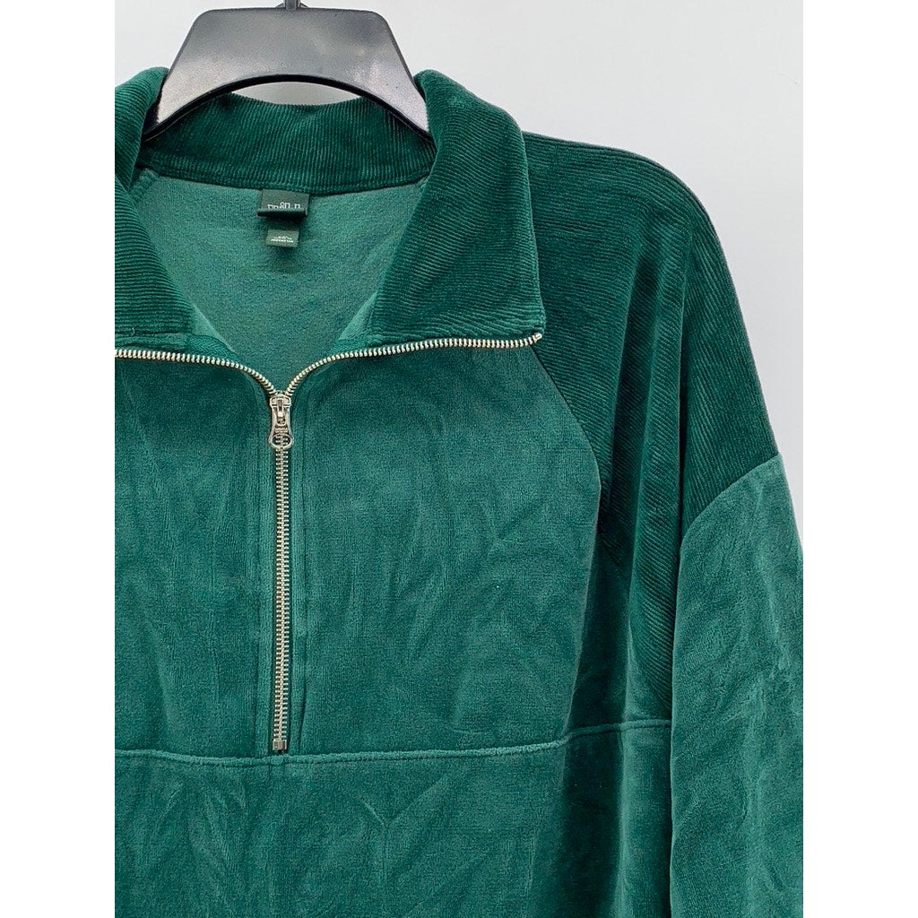 WILD FABLE Women's Green Velour Quarter-Zip Sweatshirt SZ XXL