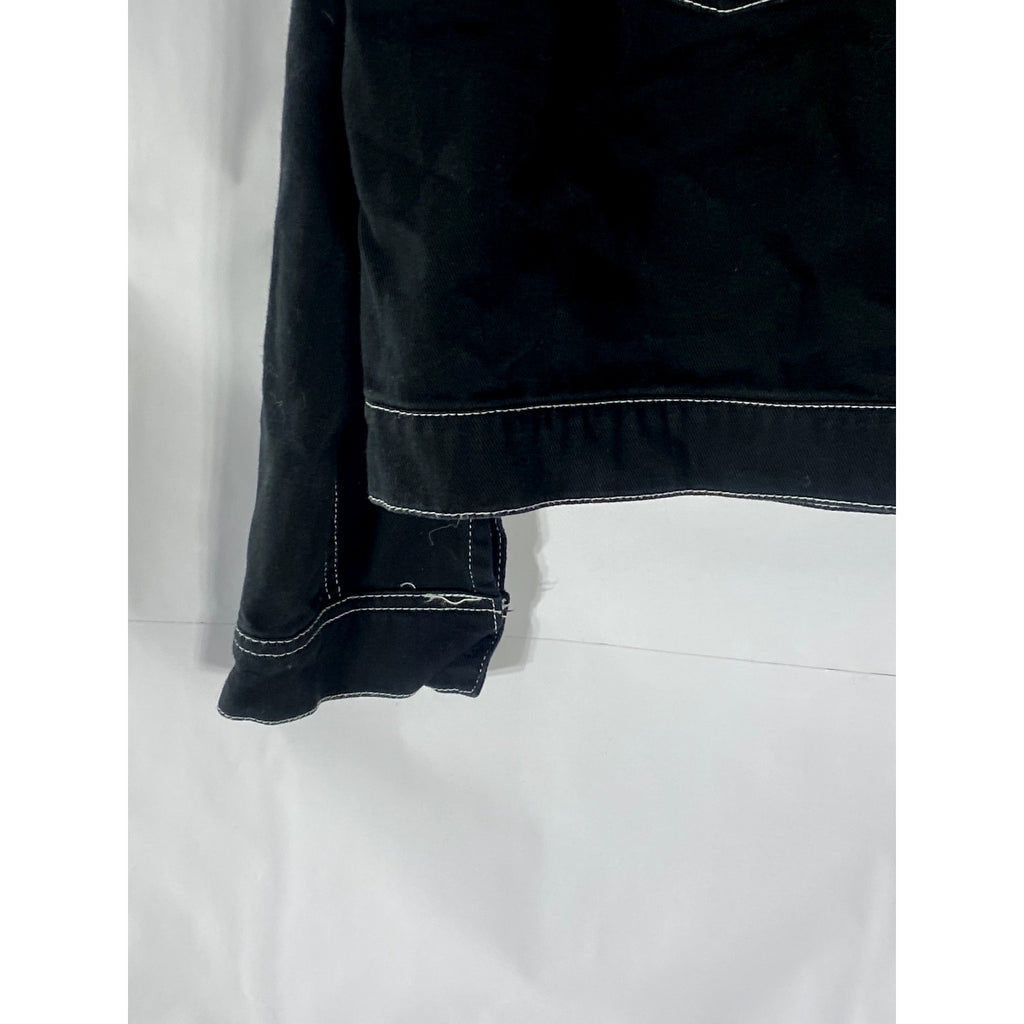 H&M Women’s Black Solid Patch Pocket Cropped Denim Jacket SZ 8