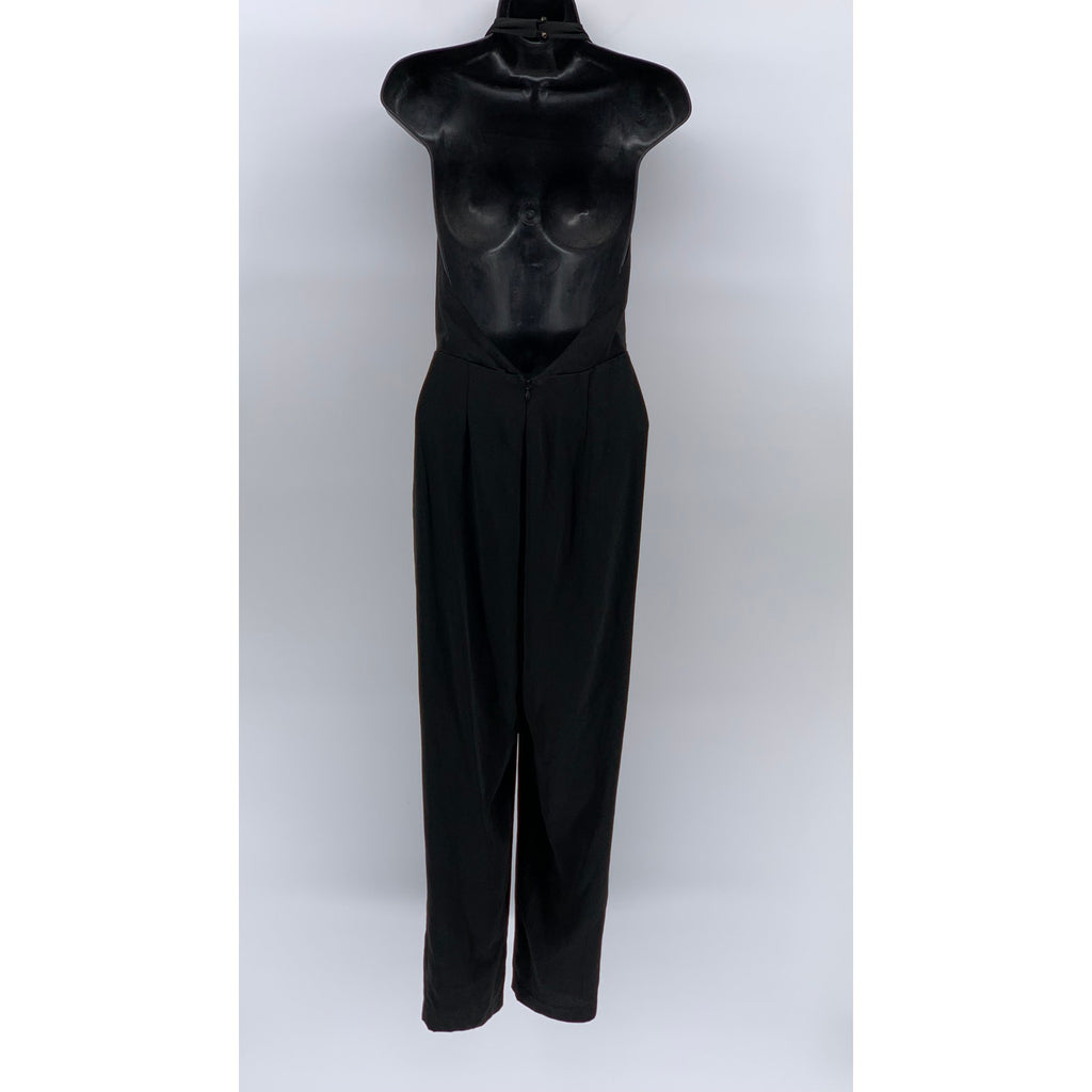 ASTR Women's Black Solid V-Neck Open-Back Halter Jumpsuit SZ XS